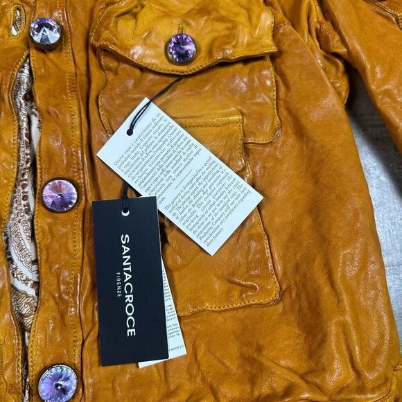 Santacroce Women’s Large Firenze Thick Genuine Italian Leather Jacket Orange NWT - Picture 3 of 9